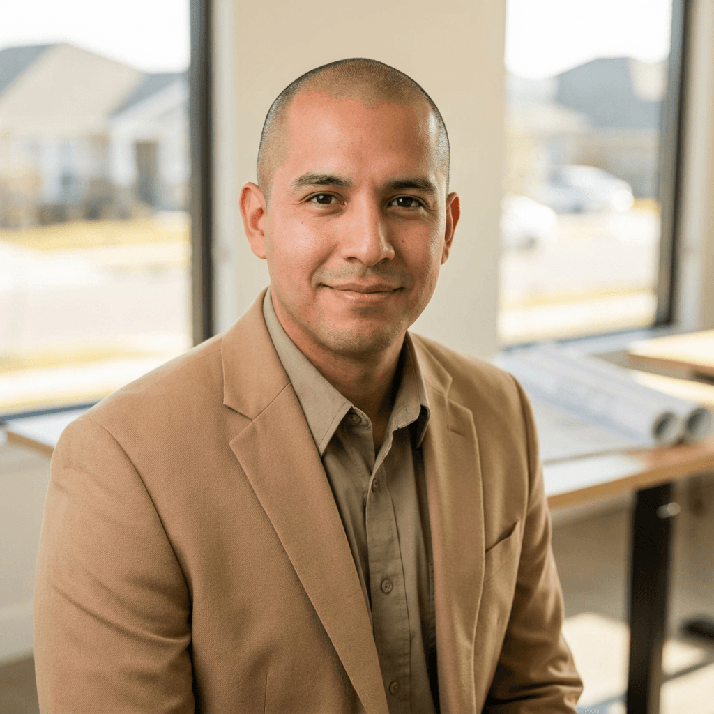 Osw Ortiz, owner and lead craftsman, standing in a renovated kitchen