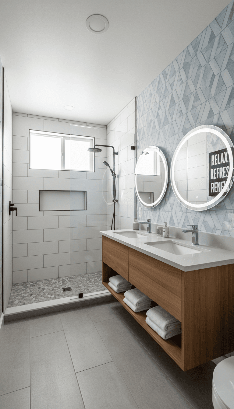Bathroom remodel with a walk-in tile shower and new vanity