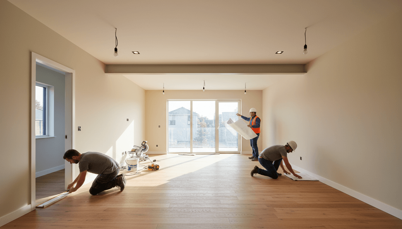 Professional contractor team in residential home renovation project smiling