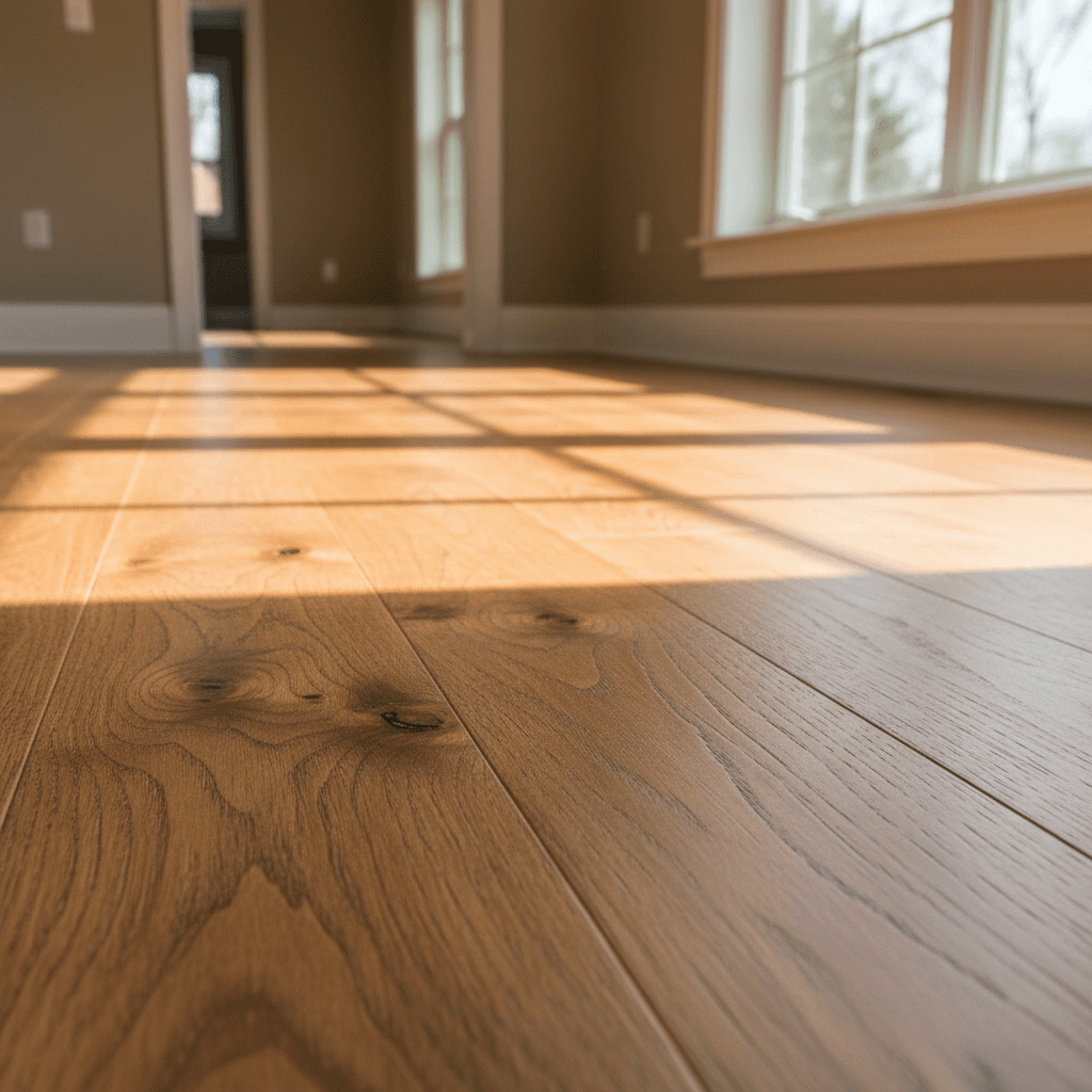 Hardwood flooring installation in a living room